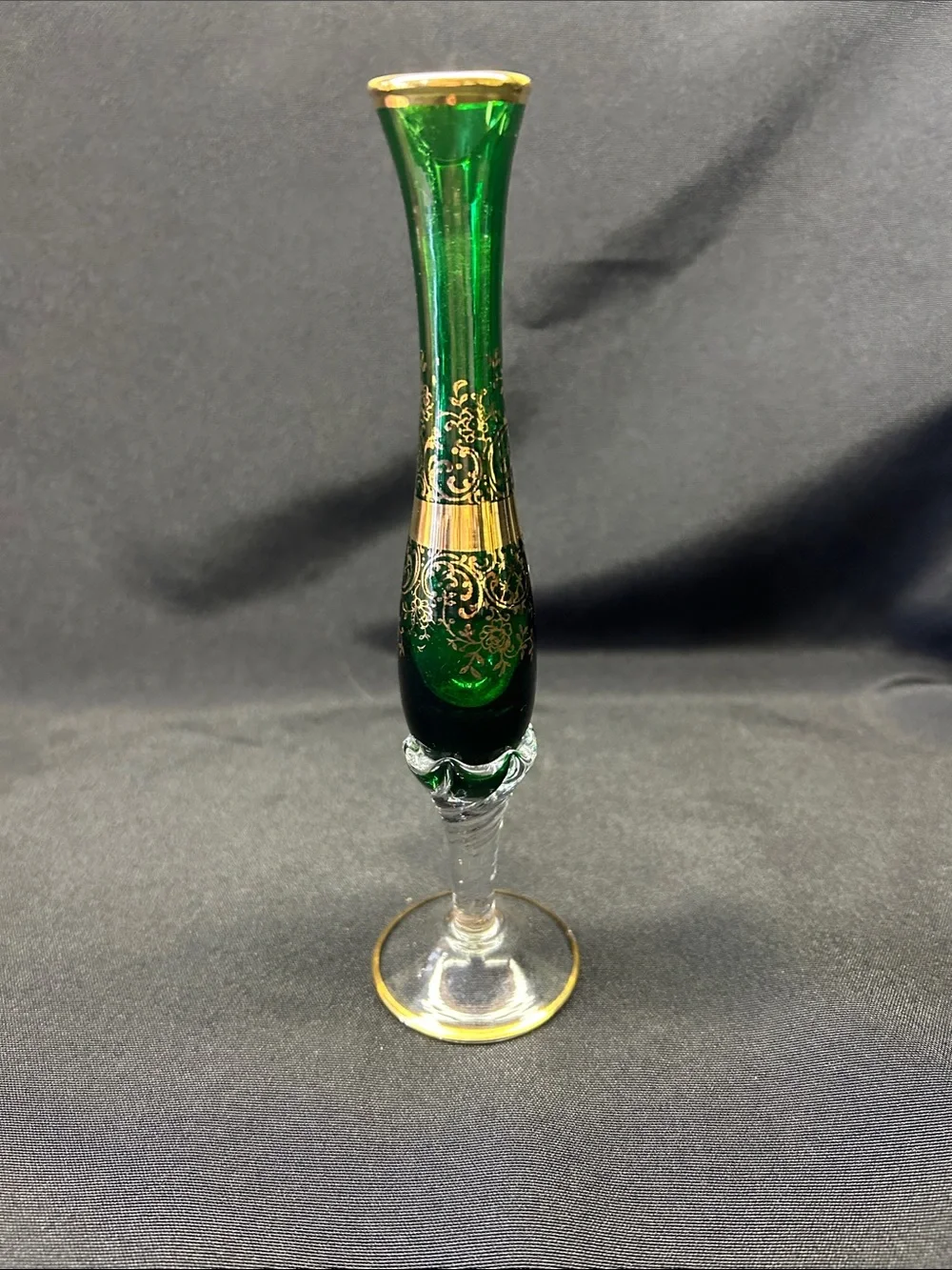 Green and Gold Decorative Glass Bud Vase - Brand Unknown
